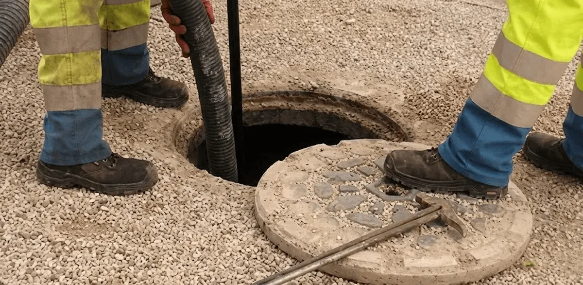 Drain cleaning crew clearing a sewer access point with professional equipment in Tampa, FL